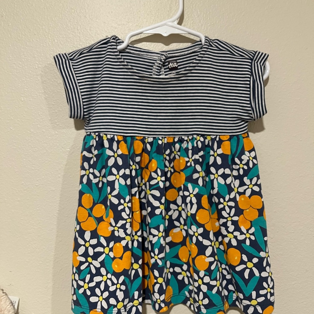 Tea Collection Striped and Floral Dress - Navy and Orange